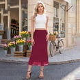 thumbnail image 4 of Asklazy Women’s Chiffon A-Line Maxi Skirt High Waisted Flowy Long Skirt Elastic Waist Business Casual Elegant Skirt for Work Office Daily Wear Summer,Wine Red,2XL, 4 of 10