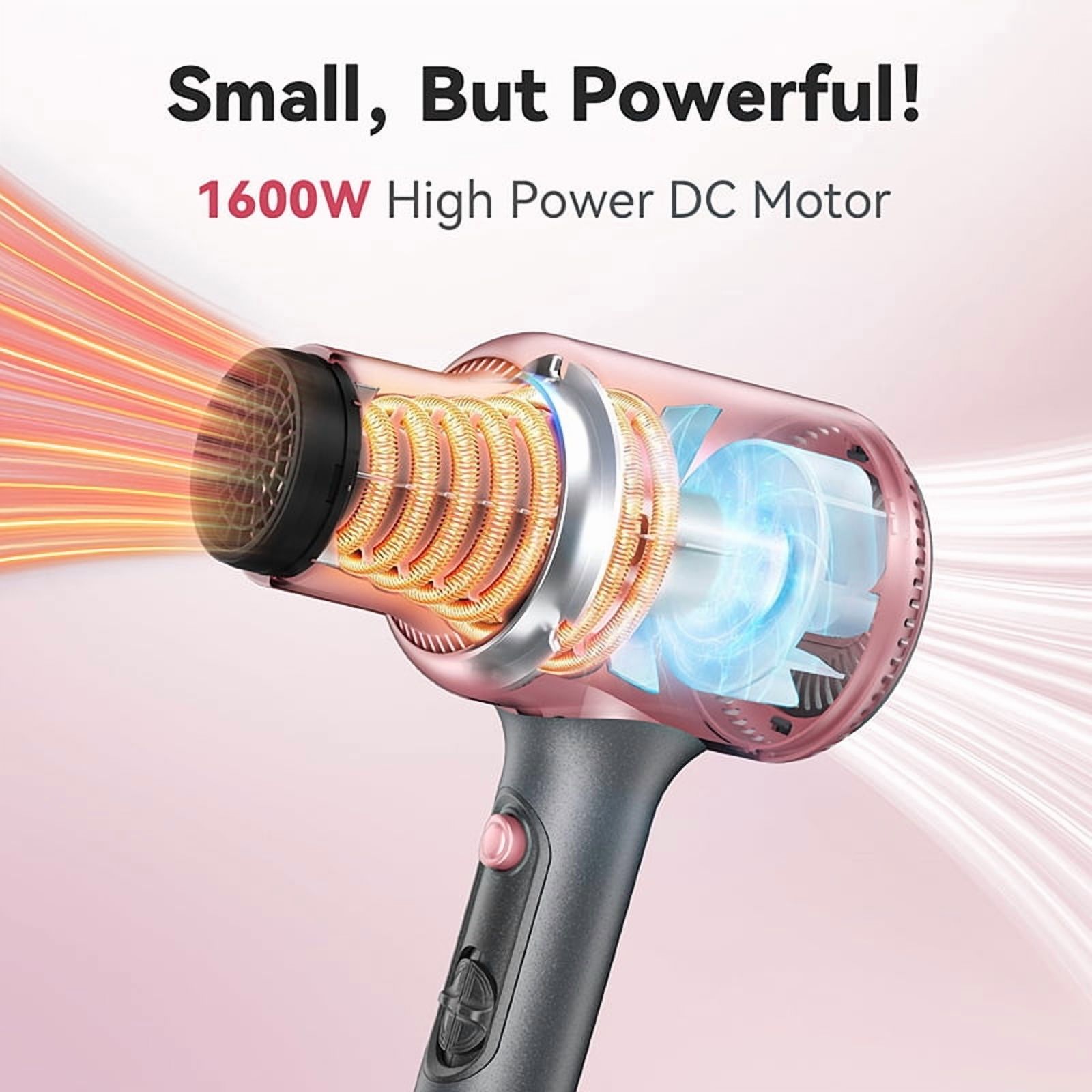VoluVibe Hair Dryer, Blown Away Ionic Hair Dryer for Curly Hair with Diffuser, 1600W Fast Drying Blow Dryer with Ceramic Technology, 3 Attachments for All Hair Types