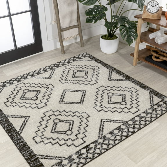 JONATHAN Y MOROCCAN HYPE 8' Square Area Rug, Amir Moroccan Beni Souk - Cream/Black, MOH200A-8SQ