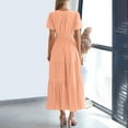 thumbnail image 6 of VBTAPA Summer Dresses for Women Short Sleeve V Neck Maxi Dress Smocked Waist A Line Dresses Flowy Tiered Tunic Dress with Pockets Prime Sales Orange XL, 6 of 7