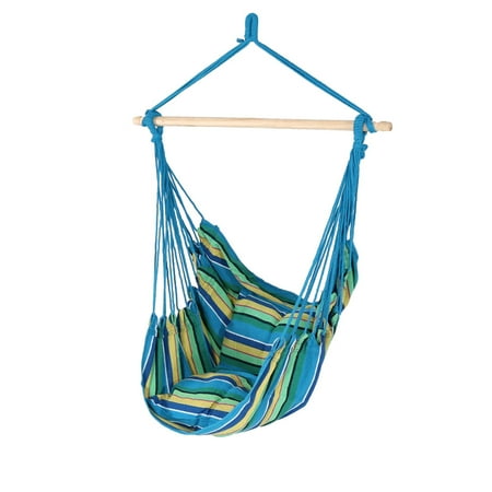 Rope Chair Seat Sunnydaze Hanging Rope Hammock Chair Swing, Doubled Cushion Seat, Indoor or Outdoor Use, Ocean Breeze ()