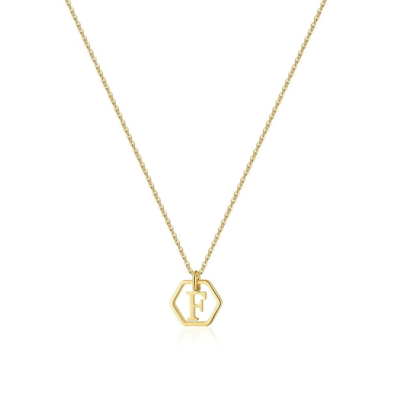AUNOOL Gold Hexagon Initial Necklaces for Women 14k Gold