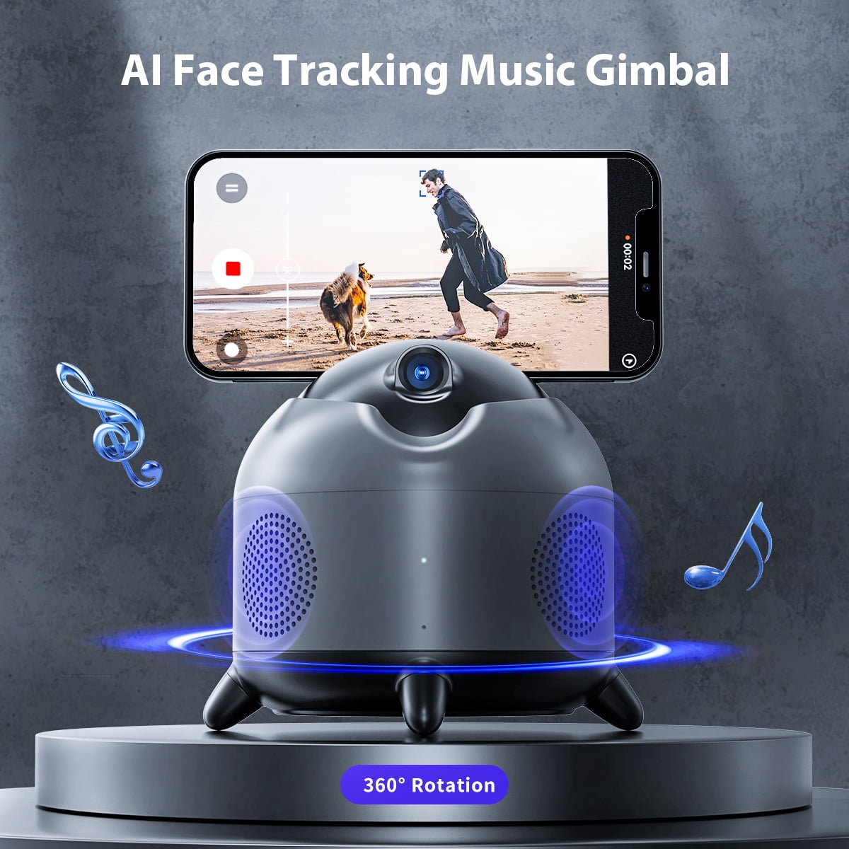 360° Auto Face Tracking Tripod with Gesture Control, Auto Tracking Phone Holder with Bluetooth Speaker function for  Video, Vlog, Live Stream.
