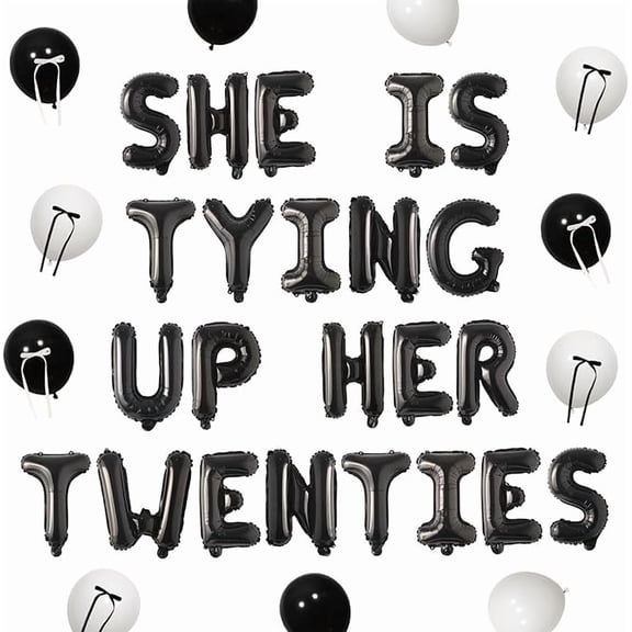 She's Tying Up Her Twenties Balloons Banner, Black Bow Theme Tying up 20s Foil Balloons Coquette 30th Birthday Decorations Cheers to 30 Years Party Decor for Death to My Twenties Party