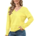 thumbnail image 2 of Asklazy Women's V Neck Sweaters Fall Long Sleeve Crochet Knit Casual Pullover Jumper Tops,Yellow,XL, 2 of 8