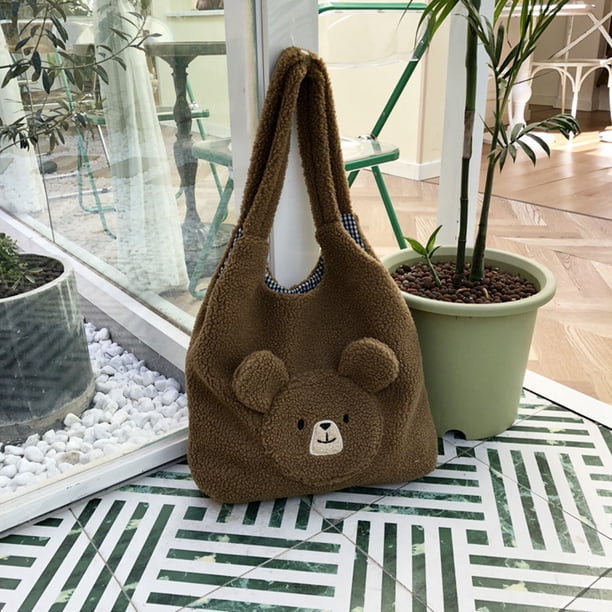 Bolsa de transporte de felpa Patrón de oso Otoño Invierno de axilas femenina Suave para viajar Ndcxsfigh Para Estrenar