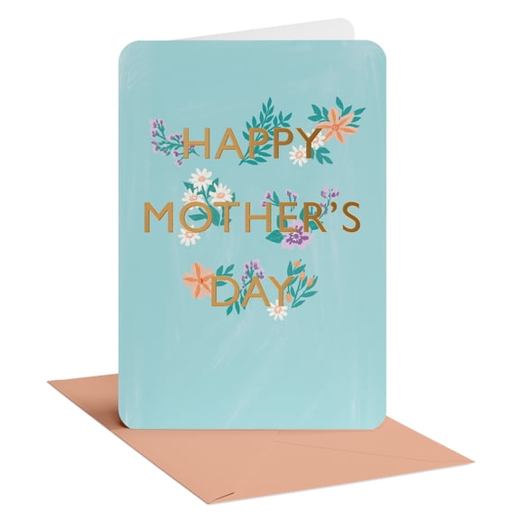 American Greetings Mother's Day Card for Mom, Aqua Florals with Gold Foil Lettering, Includes Envelope