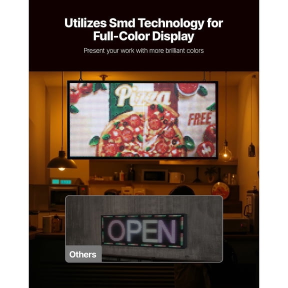 Custom LED Message Board, P5 Full Color Flexible Display Panel, Bluetooth App Control for Business Advertising, Indoor 27x14 Inch, DIY Text GIF Sign