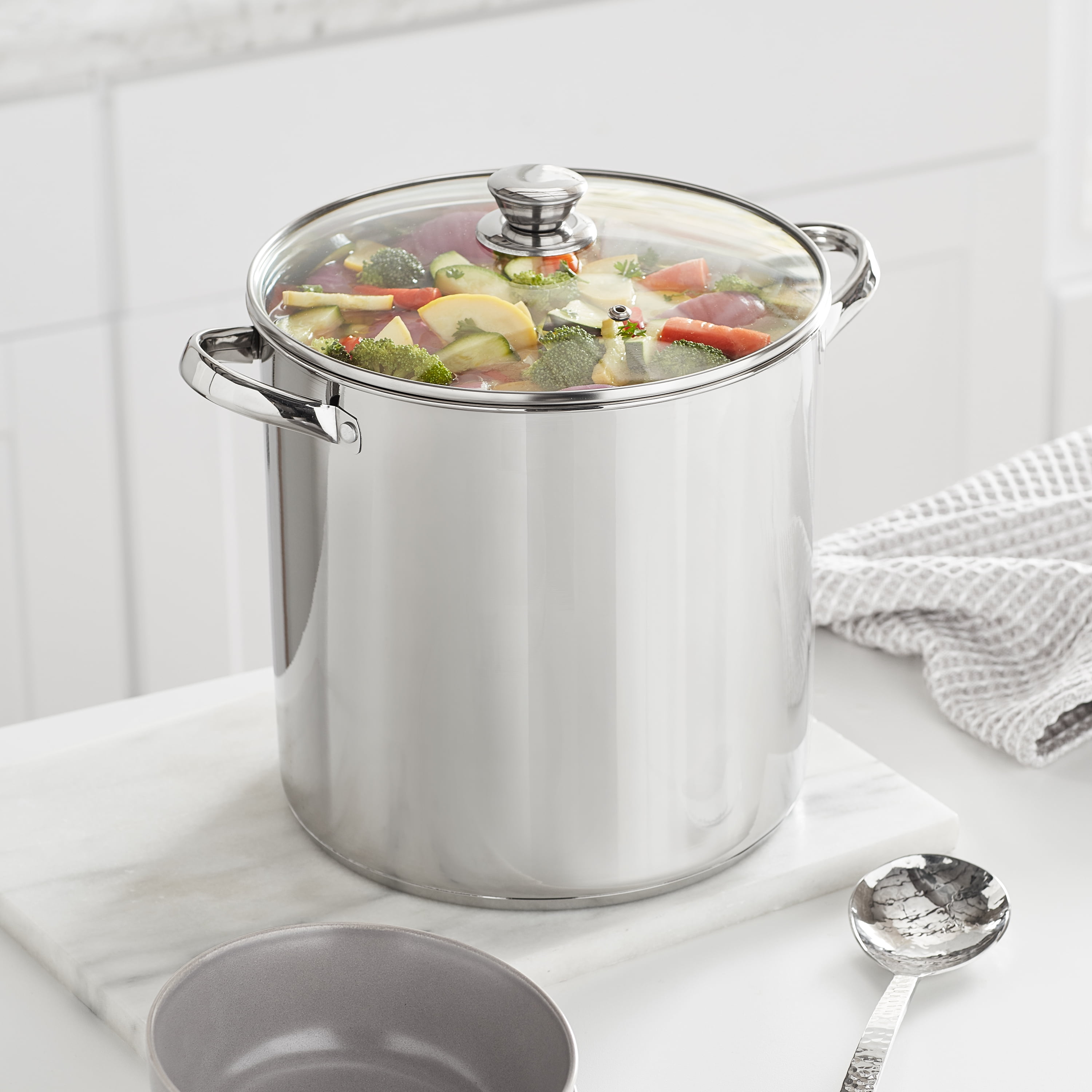 Elegant Large Steel Stock Pot with Lid Cookware Kitchen Cooking 12-Quart