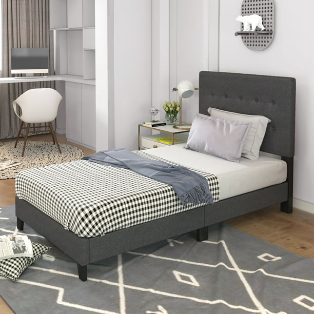 Twin Size Bed Frame Segmart Modern, Grey Twin Bed Frame With Headboard