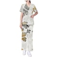 thumbnail image 3 of BiZtdJrK Scrubs for Women 2 Piece Outfits Floral Printed Nursing Uniform, Casual V Neck Short Sleeve Shirts and Wide Leg Pants Matching Sets Multicolor S, 3 of 7