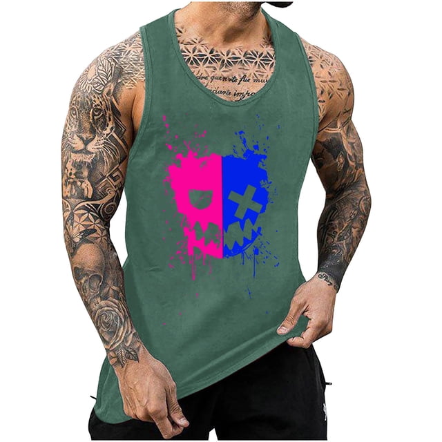 Camisetas de Tanque de los Hombres Tanque de los Hombres Incolor Gradiente de Impresión Cuello Redondo Correa Delgada Fuga Atrás Regular Casual Deportes Blusas de Tanque