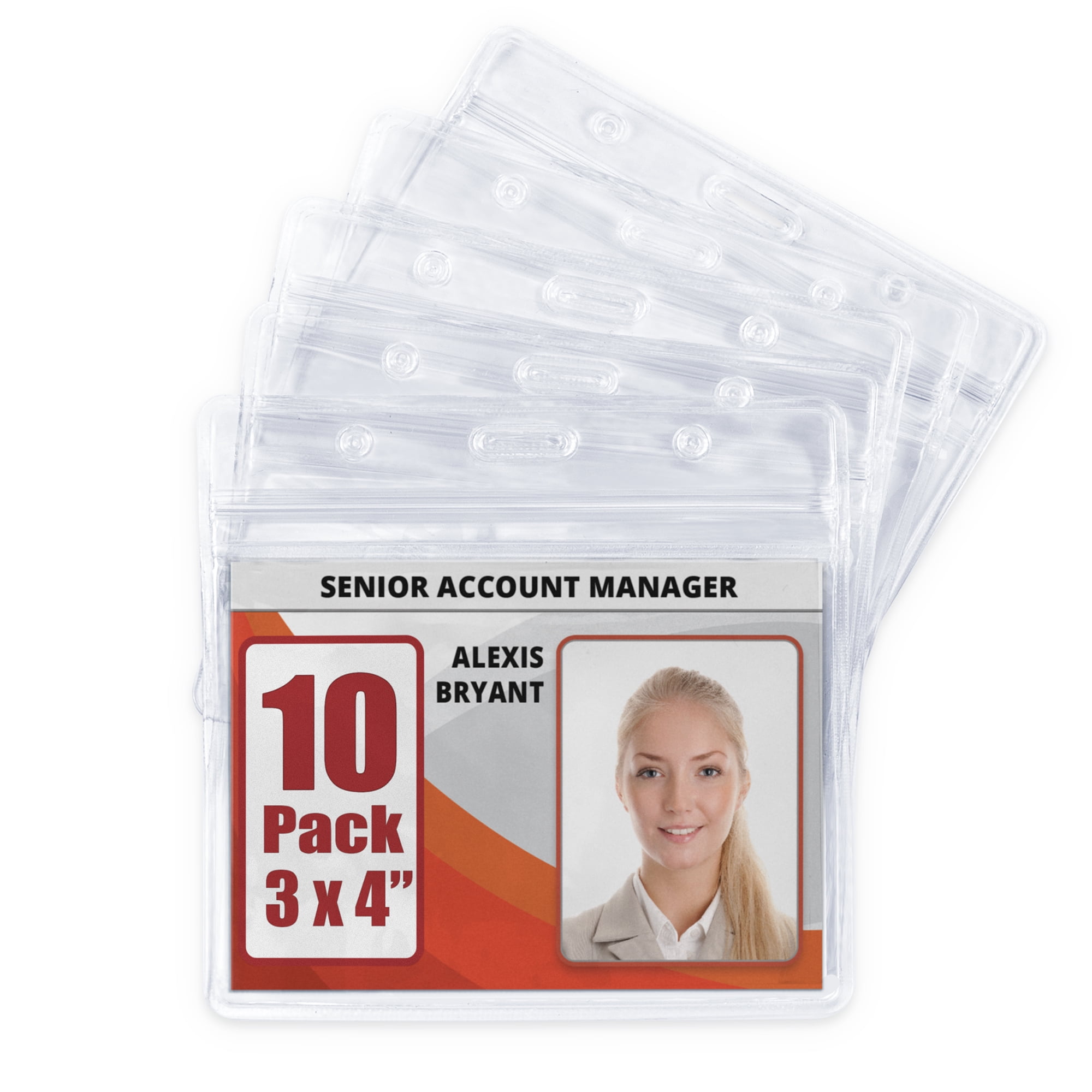 Mifflin Clear 3" x 4" Horizontal Plastic ID Badge Holders, 10 Pack