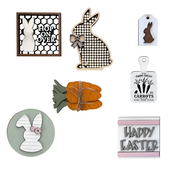 LAMIRO Easter Tiered Tray Decor Easter Table Wooden Sign Decorations Easter Bunny Tray Decor Crucifix Tabletop Decor Rustic Tiered Tray Decor For Farmhouse Kitchen