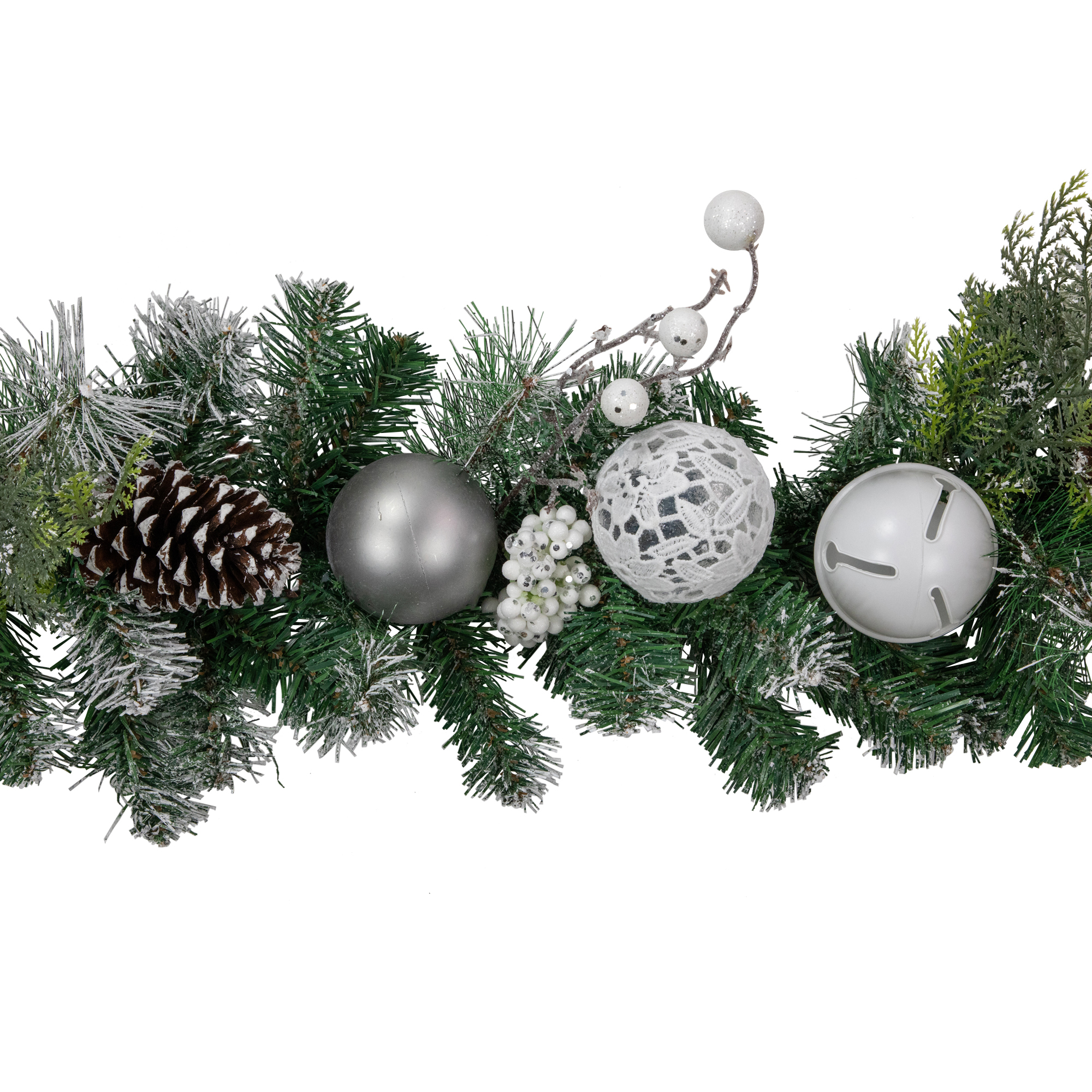 6' Green Pine Frosted Artificial Christmas Garland with Pinecones and Ornaments Unlit