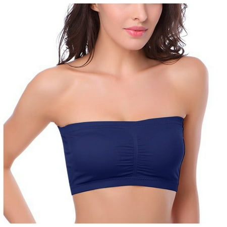 

iOPQO Tube Tops Women s Strapless Bra Stretch Soft Bralette Underwear Wire Free Bra Blue S