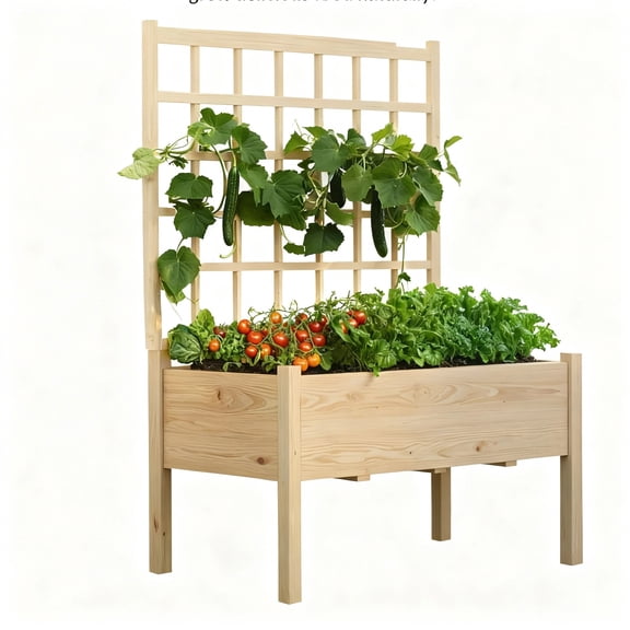 Riedhoff Raised Garden Bed with Lattice Trellis, 46 x 23 x 65", with Legs, Oak