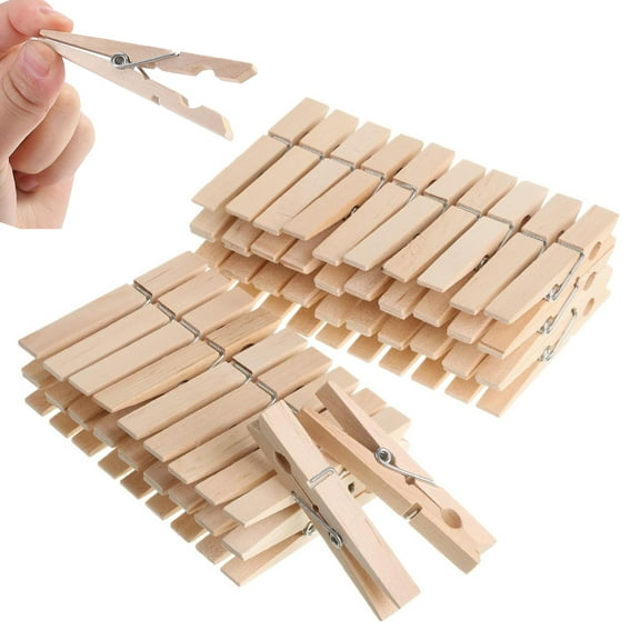 Wooden Clothes Pins, Large Natural Wood, 50 Pack, 2.9 Inch, Rust Resistant for Classroom, Crafts