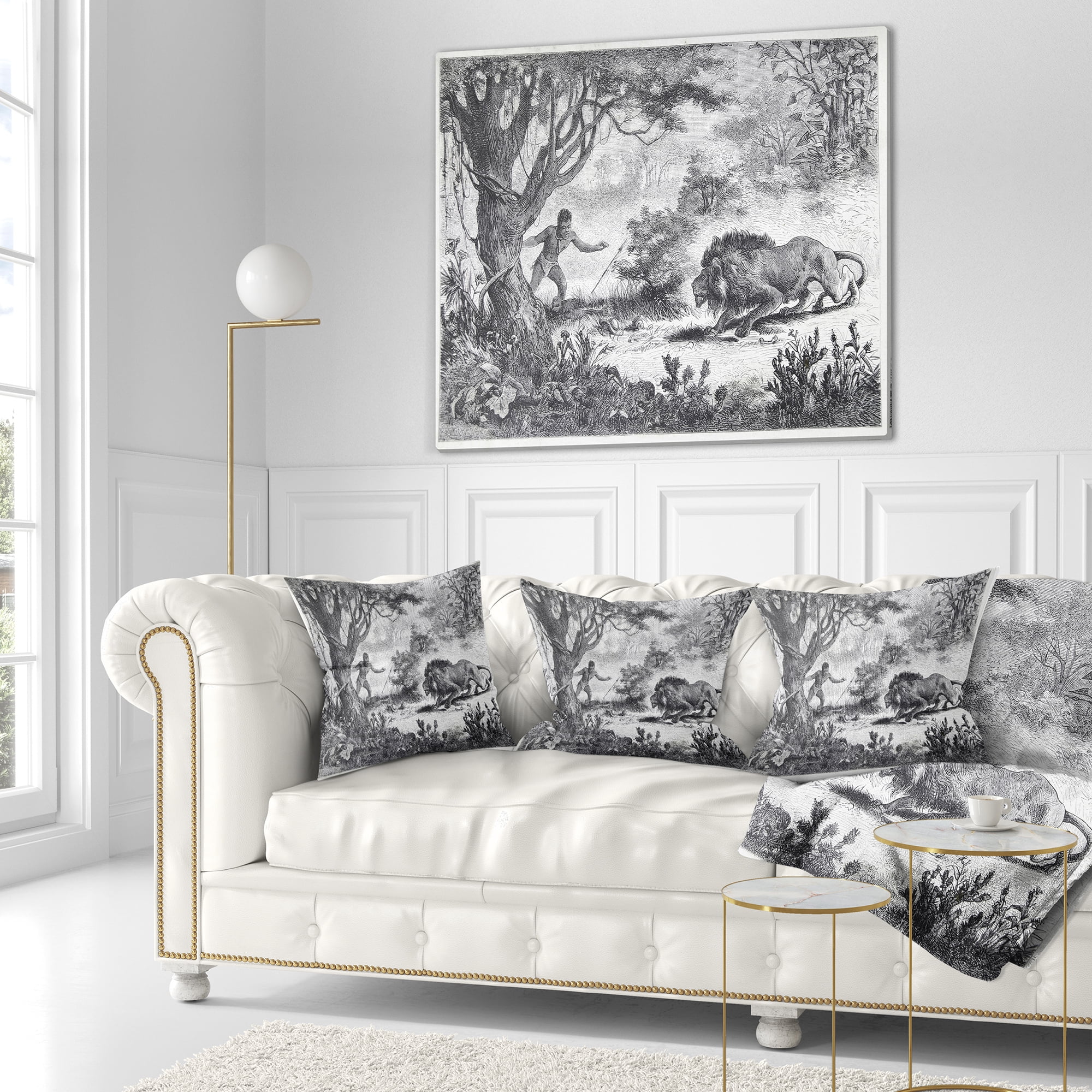 Designart Lion Eating Man - Animal Throw Pillow - 18x18