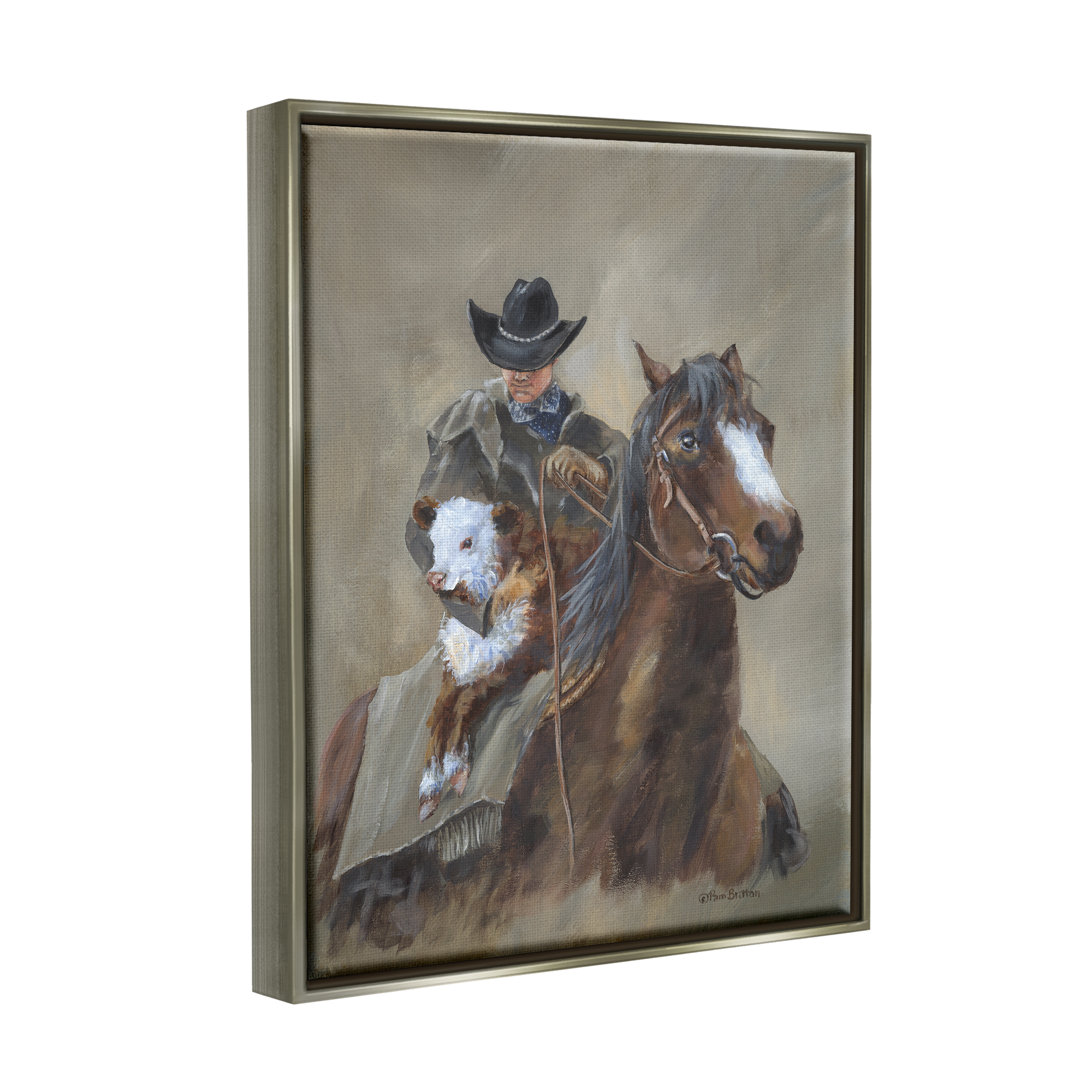 Stupell Ranch Cowboy Western Horse Animals & Insects Painting Gray Floater Framed Art Print Wall Art