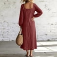 thumbnail image 4 of Women's Square Neck Long Sleeve Maxi Dress, Elastic Cuff Loose Fit Flowy Dress for Vacation Daily Wear Fall Wedding Guest, Women's Plus L, 4 of 9
