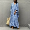 thumbnail image 1 of Sorties de Plage for Maillots de Bain Femmes Mode Chiffon Plage Floral Manches 3/4 Col en V Robe Imprimée Longue Robe Sorties de Plage sur Clearance, 1 of 8