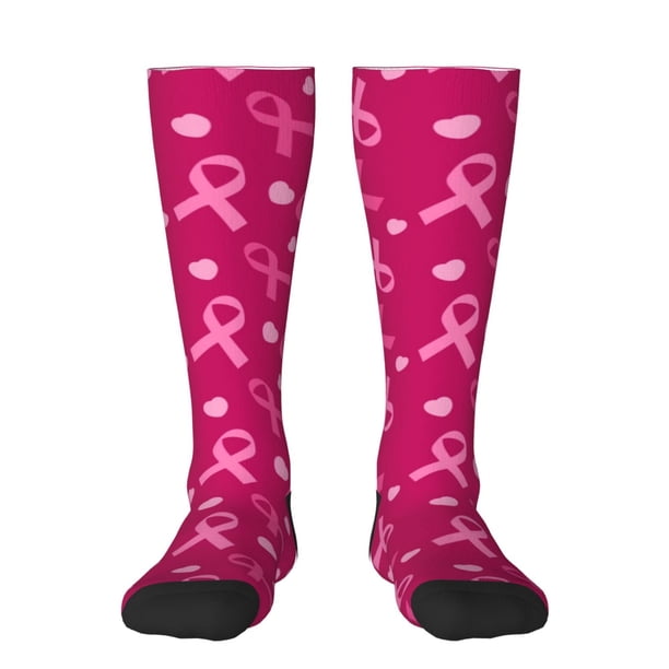 Fotbe Breast Cancer Awareness6 Calcetas Divertidas Estampadas para Hombre y Mujer, Calcetas de Algodón hasta la Rodilla para Caminar, Correr, Enfermería y Embarazo