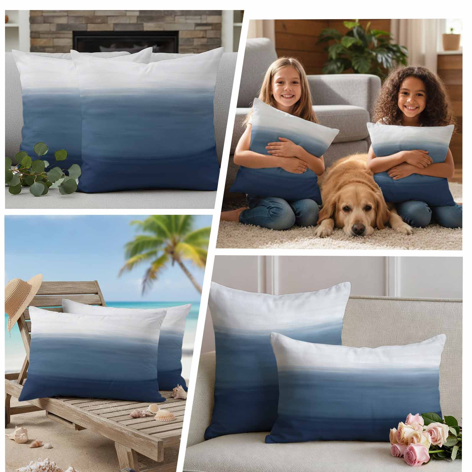 Navy Blue Ombre Outdoor Waterproof Pillow Covers, Modern Abstract Art Texture Decorative Square Throw Pillowcase Sofa Cushion Sham for Patio/Couch/Chair, 26"x26" 2 Pack