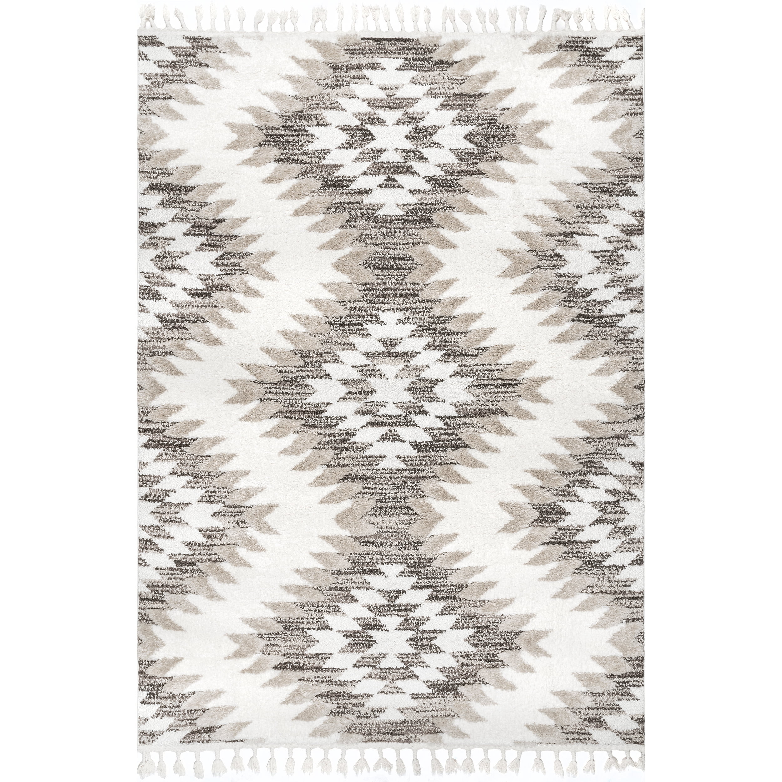 nuLOOM Adelade Aztec High Low Shaggy Tassel Area Rug, 4' x 6', Beige