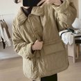 thumbnail image 3 of Abrigos de felpa y gruesos, chaquetas de invierno de solapa de gran tamaño para mujer, ropa de trabajo, cárdigans acolchados vintage holgados e informales de estilo coreano, 3 of 5