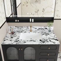 31"x22" Bathroom Vanity Top, with Undermount Ceramic Sink and Backsplash, artificial marble Bathroom Vanity Top with 1 Pre-Drilled Hole, New Carrara white and black( only Bathroom Vanity Top )