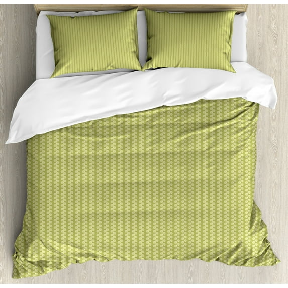 Abstract Duvet Cover Set Queen Size, Vertically Continuing Swirling Strips in Monochrome Style Garden Art, Decorative 3 Piece Bedding Set with 2 Pillow Shams, Khaki and Pale Yellow, by Ambesonne