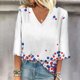 thumbnail image 1 of Fiudx Ofertas Flash Del Día Solo En Línea Blusa de Manga 3/4 con Estampado de Moda para Mujer, Camiseta con Cuello En V, Tops Informales para El Día de La Independencia, 1 of 4