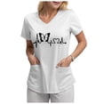 thumbnail image 4 of COMVALUE Scrub Tops Women Short Sleeve Working Uniform with Pocket Summer ECG Heart Graphic Print V Neck Stretchy Holi T Shirts (White, S), 4 of 5