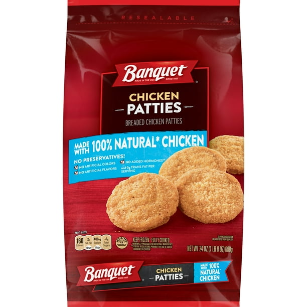 BANQUET Frozen Chicken Patties Made With 100% Natural* Chicken, 24 oz ...