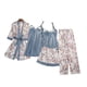 thumbnail image 5 of Pijama de seda de verano para mujer con almohadilla en el pecho, cárdigan estampado, ropa de casa fina de cinco piezas de seda, 5 of 5