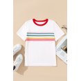 thumbnail image 6 of Women's White Rainbow Stripe Print Contrast Crewneck T-Shirt - Casual Summer Style - [ZhiHiMeRi] | (US 12-14)L, 6 of 12