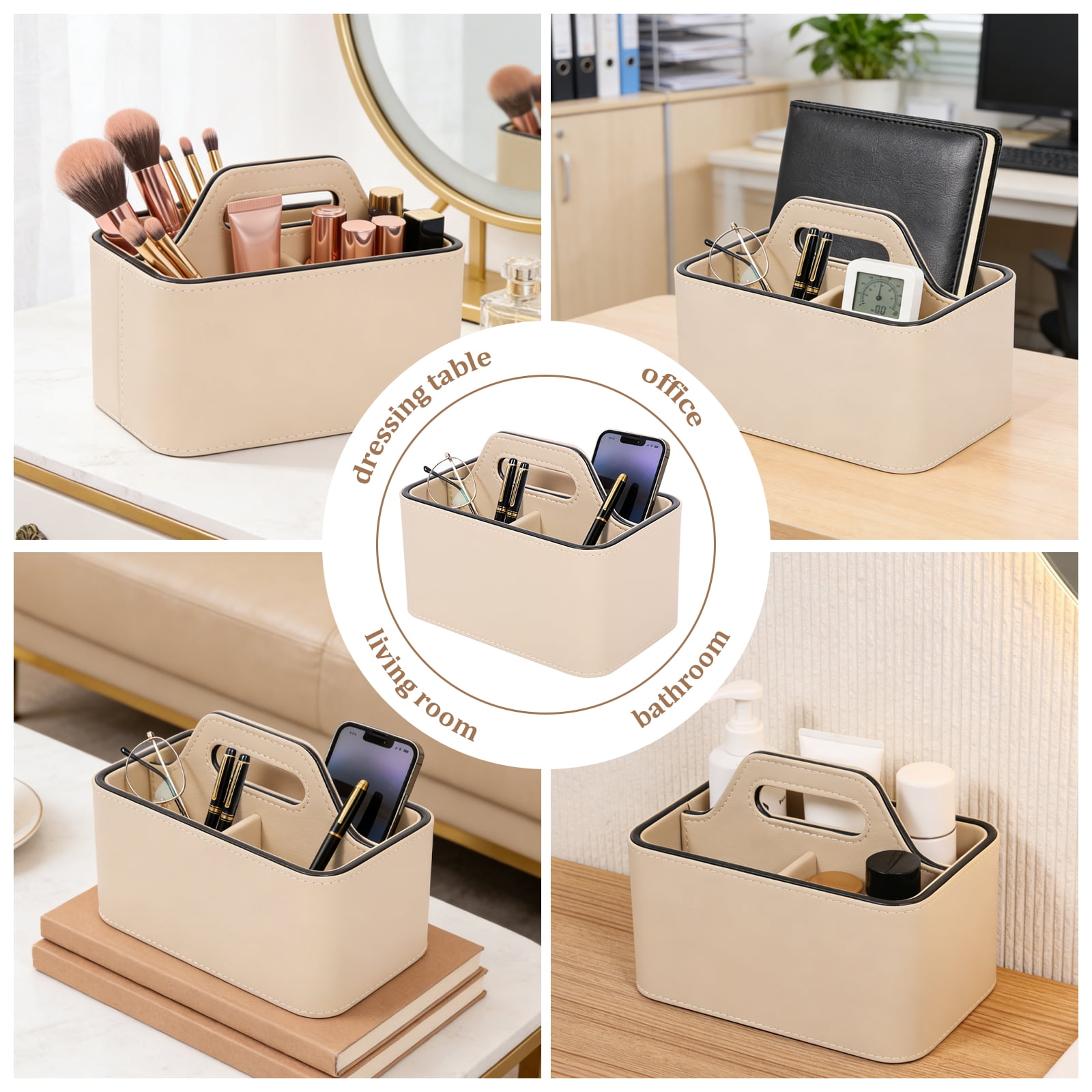 PU Leather Desk Organizer Luxury Remote Control Holder for Home, Office Desk Accessories Table Caddy Bedside Nightstand Organizer