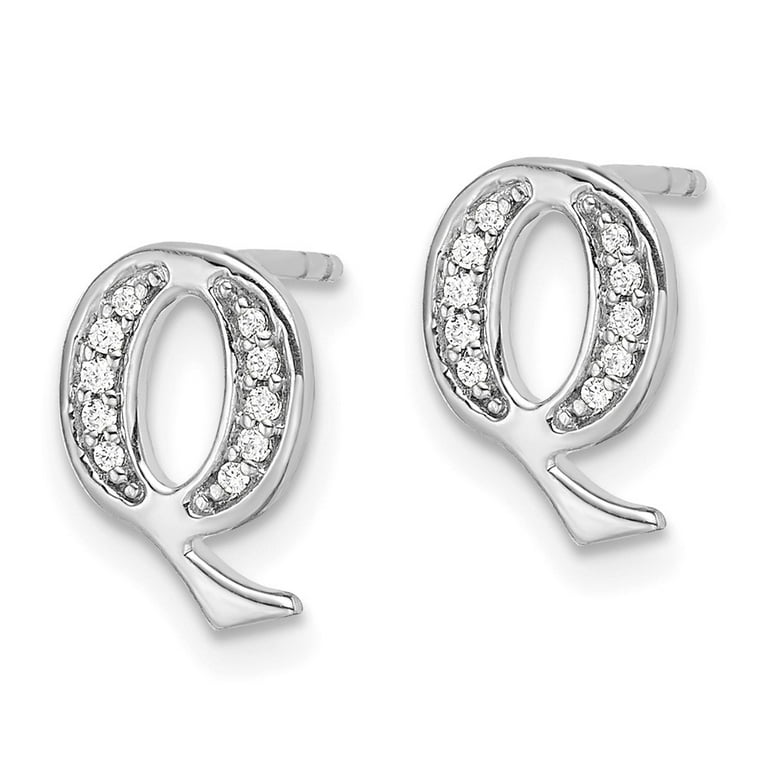 14k White Gold Diamond Initial Q Earrings EM4170Q