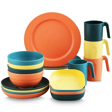 TEAFIRST Sets of 20 Pieces Plastic Dinnerware , Unbreakable and Reusable BPA Free Multicoloured