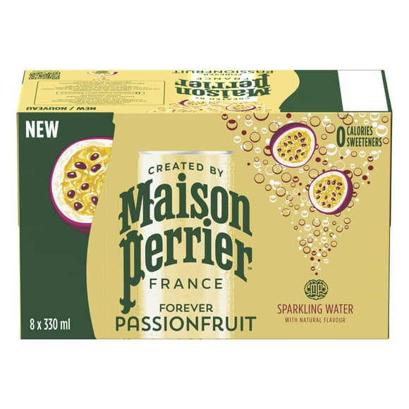 Maison Perrier Forever Passion Fruit, Sparkling Water Beverage, Natural Passion Fruit Flavour, No Calories, No Sweeteners, No Sodium, Sourced & Bottled In France, 2.6 L