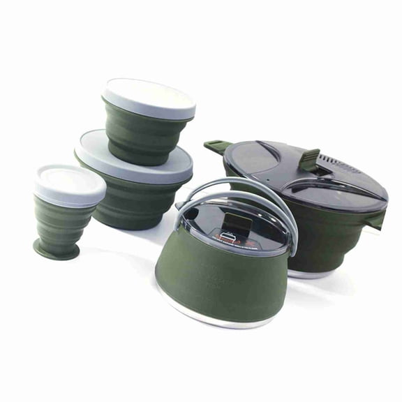 Outdoor Camping Cookware Set, Portable Folding Pot Set For Hiking And Traveling With Hardened Stainless Steel Bottom, Anti Scalding Silicone Handle, And Filter Mouth Design