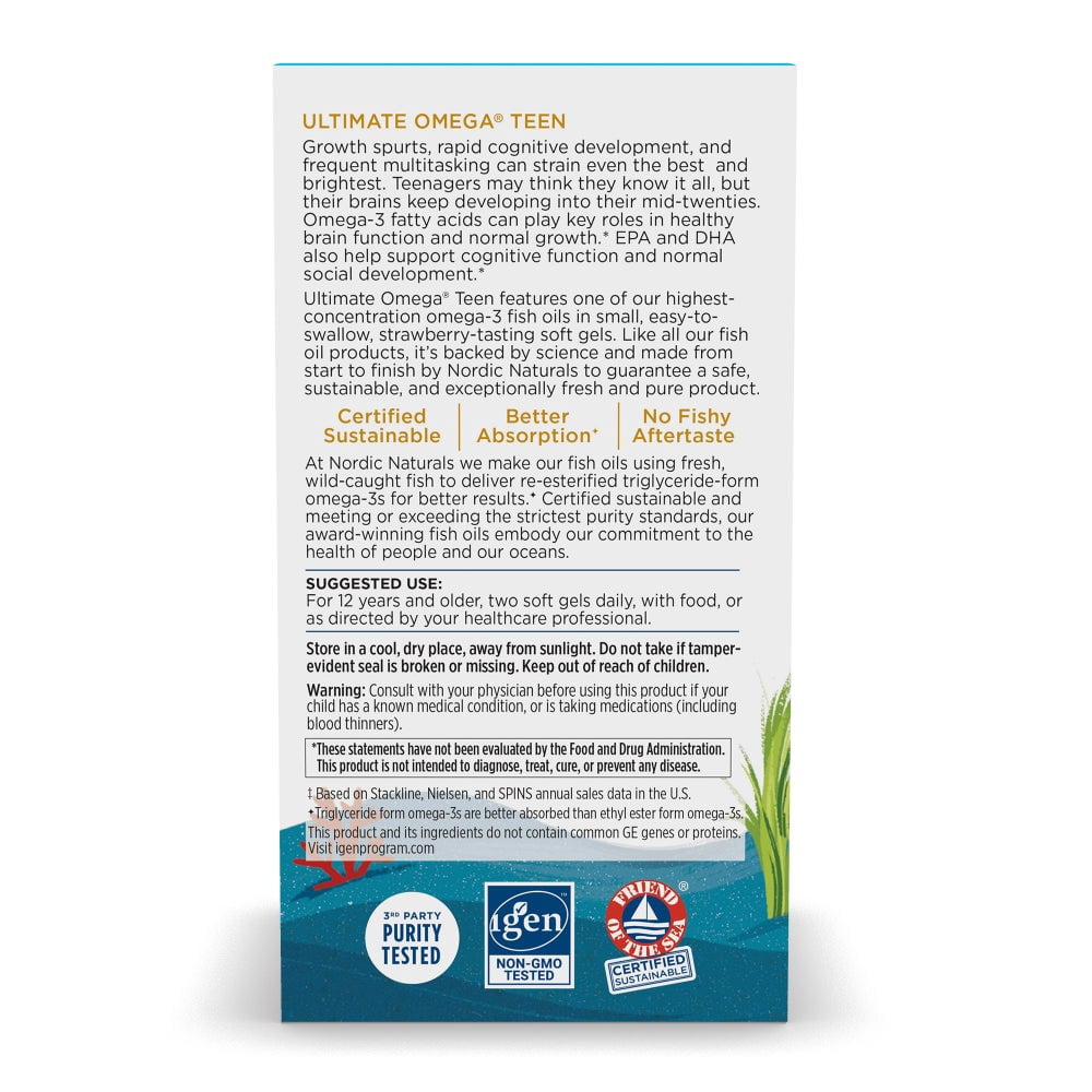 Nordic Naturals Ultimate Omega Teen Soft Gels, Fish Oil 60 Ct.