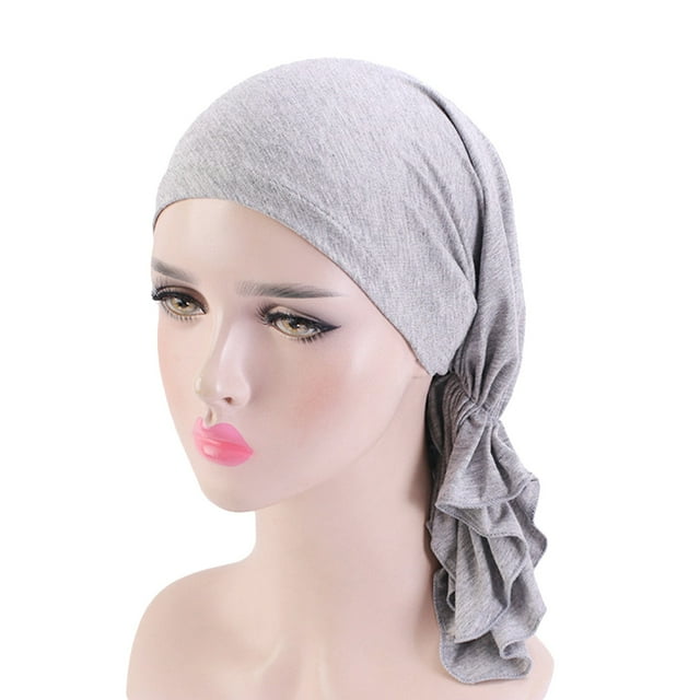 Chapeaux Seau à Moins de 10$ Gris Mode Femmes Réversible Ajustable Chapeau de Perles Tressé Musulman Volant Cancer Bonnet de Sommeil Doublé Satin