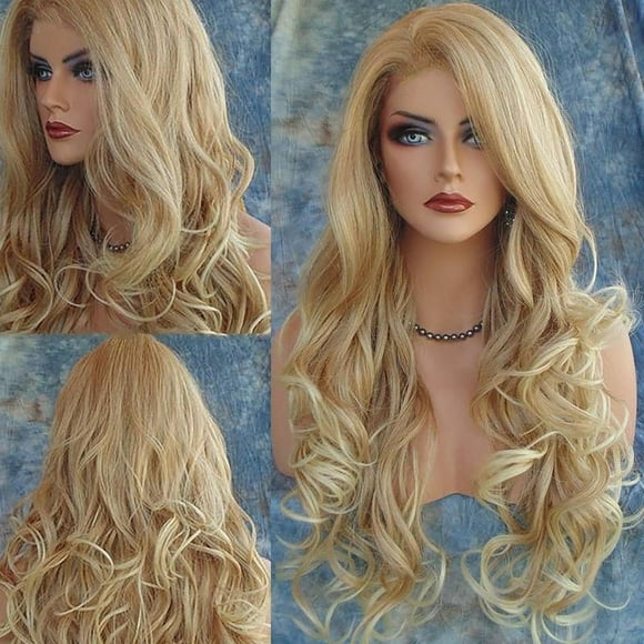 TopLLC Wigs Center-Parted Long Curly Wavy Golden Wig 70cm Mid split toupee