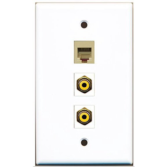 RiteAV - 2 Port RCA Yellow and 1 Port Phone RJ11 RJ12 Beige Wall Plate