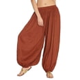 thumbnail image 2 of Lemento Women's Linen Harem Pants Yoga Hippie Lantern Trousers Casaul Beach Pants Ladies Baggy Joggers Bottoms Brown 2XL, 2 of 3
