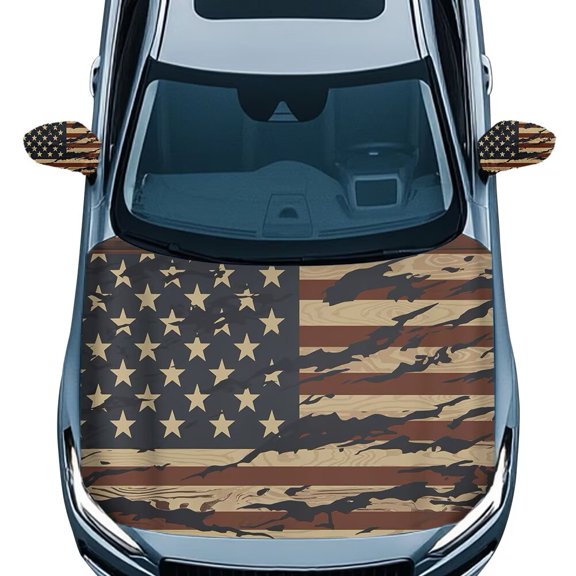 Uorisanigo Vintage American Flag Auto Hood Cover with Car Mirror Protectors Cover 2 Pack Adjustable Car Cover Suitable Most Automotive Cars Car Accessories