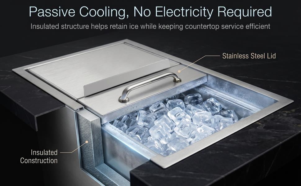 Built In Style Commercial Ice Bin,Drop In Ice Chest With Compact Design,Heavy Duty Stainless Steel And Leak Proof Drain System,Stainless Steel Ice Cooler For Patio Or Kitchen Island