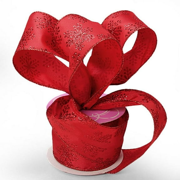 Red Glitter Snowflakes on Red Satin Ribbon Christmas - 2 1/2in. Wide X 10 Yards (56168830) - Holiday Ribbons, Holiday Giftwrap